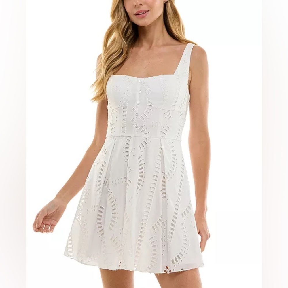 SENI & CADE'  (C1) Cotton Eyelet Fit & Flare Mini Dress WHITE NWT